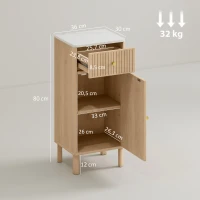 HOMCOM Meuble de salle de bain, meuble de rangement avec plateau effet marbre et porte rainurée, tiroir 36 x 30 x 80 cm, chêne(m-3)