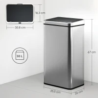 HOMCOM 50L Sensor Bin with Soft-Close Lid, Stainless Steel Automatic Touchless Motion Sensor Kitchen Bin, Silver Tone(m-3)