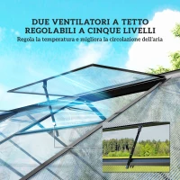 Outsunny Serra per Orto in PC e Alluminio con Porta a Battente e 2 Finestre Regolabili, 304x247x205 cm, Nero(m-8)