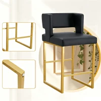 Lot de 2 tabourets de bar nordiques, design carré moderne, imperméable et facile à nettoyer, 48x53.3x91.4 cm, Noir+Doré(m-8)