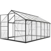 Outsunny Serre de jardin en aluminium polycarbonate, serre avec fenêtres supérieures réglables 363x247x205cm noir(m-12)