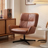 HOMCOM Poltrona de Sala Estofada em PU Poltrona de Leitura com Assento Acolchoado Apoios de Braços Pernas Metálicas Castanho(m-10)