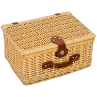 Outsunny Cestino da Picnic in Vimini per 2 Persone con Piatti, Calici, Cavatappi e Posate, 40x30x20 cm, Marrone(m-1)