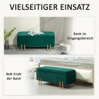 HOMCOM Opbergbank, Gestoffeerde Bank met Opbergruimte, Metaal, Rubberhout, Schuim, 100 x 40 x 42 cm, Groen(m-6)