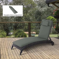 Outsunny Coussin bain de soleil coussin chaise longue matelas transat déhoussable avec zippé, tétière, cordons d'attache, MATELAS UNIQUEMENT, 198 x 53 x 5 cm, gris(m-10)