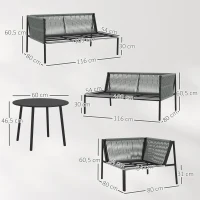 Outsunny Salotto da Giardino in Rattan con Divano Angolare Modulabile, Tavolino da Caffè e Cuscini, Grigio(m-3)