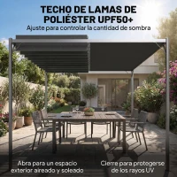 Outsunny Pérgola de Jardín 3x4 m con Protección UPF 50+ Gazebo con Techo Ajustable Estructura de Metal para Exterior Gris Oscuro(m-4)