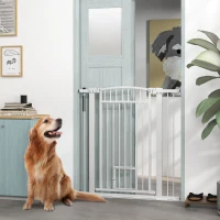 PawHut Barrière pour chien, largeur ajustable 76-102cm, barrière extra large avec porte pour chat, blanc(m-10)