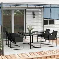 Outsunny 5 Piece Garden Dining Set with Breathable Mesh Seat, Adjustable Backrest, Tempered Glass Table Top for Patio, Black(m-10)