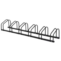 HOMCOM Aparcamiento para 6 Bicicletas Soporte de Acero para Aparcar Bicicletas en el Suelo o Pared 179x33x27 cm Negro(m-11)
