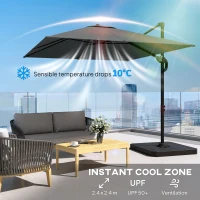 Outsunny 2.4 x 2.4m Cantilever Parasol with Umbrella Weights, UPF50+ Offset Outdoor Umbrella w/ Easy Tilt Adjustment, Dark Grey(m-5)