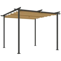Outsunny Gazebo Pergola 3x3 con Tetto Retrattile e Fori di Drenaggio in Poliestere e Acciaio, Beige e Nero(m-1)