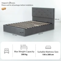 HOMCOM King Size Bed Frame Gas End Lift Under Bed Storage Upholstered Platform Bed Tufted Headboard for 150 x 200 cm Mattress(m-3)