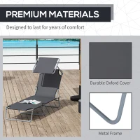 Outsunny 2 Pieces Outdoor Foldable Sun Lounger, 4 Level Adjustable Backrest Reclining Sun Lounger Chair with Angle Adjust Sun Shade Awning for Beach, Garden, Patio, Dark Grey(m-7)