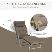 Outsunny Inklapbaar Ligbed Tuin Metalen Frame, Comfortabele Ligstoel Met Kussens, bruin(m-4)