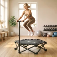 SPORTNOW Fitness Trampoline met Verstelbare T-Greep, Opvouwbaar, Inclusief Draagtas, 120 kg Draagvermogen, Staal, Kunststof, Zwart(m-2)