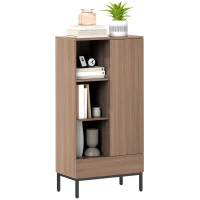HOMCOM Aparador para Salón Moderno con Puerta Cajón Estante Ajustable y 3 Compartimentos Abiertos 60x34x121 cm Natural(m-11)