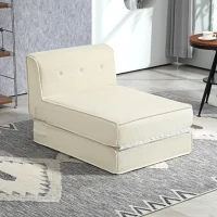 HOMCOM Canapé-lit pliant avec dossier capitonné, chauffeuse convertible, lit d'appoint, salon, bureau, blanc crème(m-2)