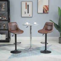 HOMCOM Set 2 Sgabelli da Bar Vintage in Finta Pelle Marrone con Poggiapiedi e Base Rotonda, 46.5x50x88-108 cm(m-10)