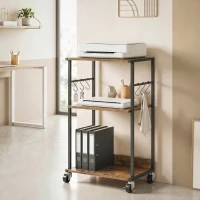HOMCOM Stampante Tavolino Industriale 3 Livelli, Ruote e Ganci, Marrone Rustico.(m-7)