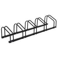 HOMCOM Râtelier 5 vélos range-vélos support rangement vélo à pneu 65 mm dim. 145L x 33l x 27H cm acier noir(m-12)
