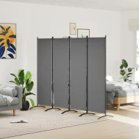 Outsunny 4 Panel Folding Room Divider, 1.7m Privacy Screen with Wide Feet, Portable Freestanding Metal Partition Separator for Office, Living Room, Bedroom, Dining Room, Dark Grey(m-2)