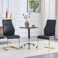 Chaise de salle à manger matelassée motif losange, dossier haut ergonomique, lot de 2, 43x63x100 cm, Noir+Or(m-1)