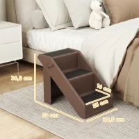 PawHut Scaletta per Cani e Gatti con 3 Scalini Antiscivolo per Letti Alti e Divani, 53x30.5x36.5 cm, Marrone(m-3)