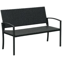 Outsunny 2 Seater Poly Rattan Garden Bench, All Weather Wicker Garden Loveseat, Outdoor Seating Bench with 240 Load Capacity, Backrest and Armrests for Patio, Terrace, Balcony, Black(m-1)