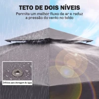Outsunny Toldo de Substituição 3x3 m com Design de Dois Níveis Orifícios de Drenagem e Proteção UV Apenas Toldo Estrutura Não Incluída Cinzento(m-4)