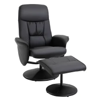 HOMCOM Poltrona Relax com Apoio para os Pés Estofada em PU Poltrona Relax Reclinável até 145° e Giratório 360° com Encosto Ajustável para Sala de Estar Dormitório Escritório 81x81x105cm Preto(m-11)