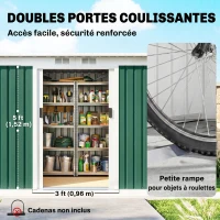 Outsunny Abri de jardin 3,6 m² 280 x 130 x 172 cm kit de fondation porte coulissante ventilations acier galvanisé vert foncé(m-5)