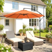 Outsunny 3 m Cantilever Parasol with Cross Base, Offset Outdoor Umbrella with Crank Handle, Hanging Sun Shade, Orange(m-8)