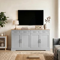 HOMCOM Sideboard Buffet Cabinet, 140 cm Kitchen Storage Cabinet with 4 Drawers, 4 Doors and 2 Adjustable Shelves, Grey(m-8)