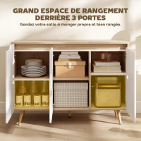 HOMCOM Buffet salon, meuble de rangement, 3 portes, étagères réglables et pieds en bois d'hévéa, 107x35x76,5cm, blanc et chêne(m-5)