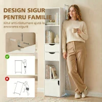 HOMCOM Bibliotecă cu Sertare și Uși, 158 cm, Alb(m-7)
