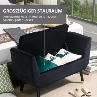 HOMCOM luxe bank gestoffeerde bank met opbergruimte armleuningen bank fluweelzacht polyester rubber hout zwart 107 x 42 x 65 cm(m-4)
