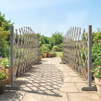 Outsunny 2 Pack Expanding Fence Panels, Wooden Freestanding Garden Fence with Stable Feet, 180 x 30 x 103cm, Dark Grey(m-10)