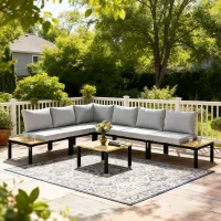 Outsunny Salon de Jardin Modulaire 6 Pièces Ensemble Canapé Extérieur Transformable en Lit Table Basse et Plateaux Latéraux Gris(m-2)
