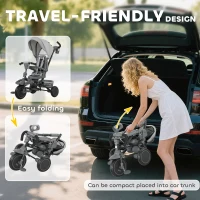 AIYAPLAY Tricycle bébé évolutif 6 en 1, tricycle enfant pliable avec poignée parentale réglable, siège pivotant 360°, gris(m-8)