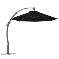 Outsunny 3(m) Garden Cantilever Parasol, Round Overhanging Umbrella with Crank Handle, Cross Base, Aluminium Frame and 360° Rotation, Banana Patio Umbrella for Outdoor Sun Shade, Black(m-1)