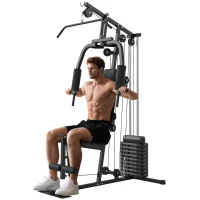 HOMCOM Máquina de Musculación con Estribo para Piernas Placas de Peso 45 Kg Carga Max. 110 kg 135x103x200 cm Negro(m-1)