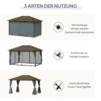 Outsunny paviljoen 3 x 4 m tuinpaviljoen partytent met zijdelen PC dak aluminium donkergrijs(m-6)