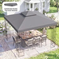 Outsunny Toldo de Substituição 3x3 m com Design de Dois Níveis Orifícios de Drenagem e Proteção UV Apenas Toldo Estrutura Não Incluída Cinzento(m-8)