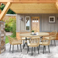 Outsunny Set da Giardino 7 Pezzi in Rattan PE con Tavolo da Pranzo 153x89x74 cm e 6 Sedie 52x62x78 cm con Cuscini(m-10)