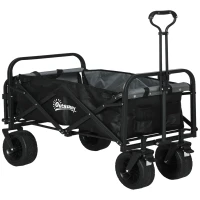 Outsunny Chariot de Jardin Pliable 4 Roues poignée télescopique Inclinaison réglable, porte arrière ouvrable, noir(m-1)