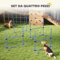 PawHut Set di 4 Ostacoli Agility Dog per Cani ad Altezza Regolabile con Borsa da Trasporto Inclusa, 99x65x94cm, Blu(m-5)