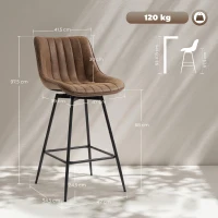 HOMCOM Lot de 2 tabourets de bar, chaises de bar en PU, assise rembourrée 68H cm, dossier et repose-pieds, marron(m-3)
