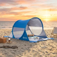 Outsunny Abri de plage tente de plage pliable pop-up automatique instantané protection UV fenêtre arrière grand tapis de sol bleu ciel(m-10)