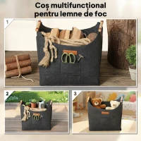 Outsunny Geantă din Fetru pentru Lemne de Foc cu Mânere din Lemn, Capacitate 15 kg, 45x32x40 cm, Gri(m-6)